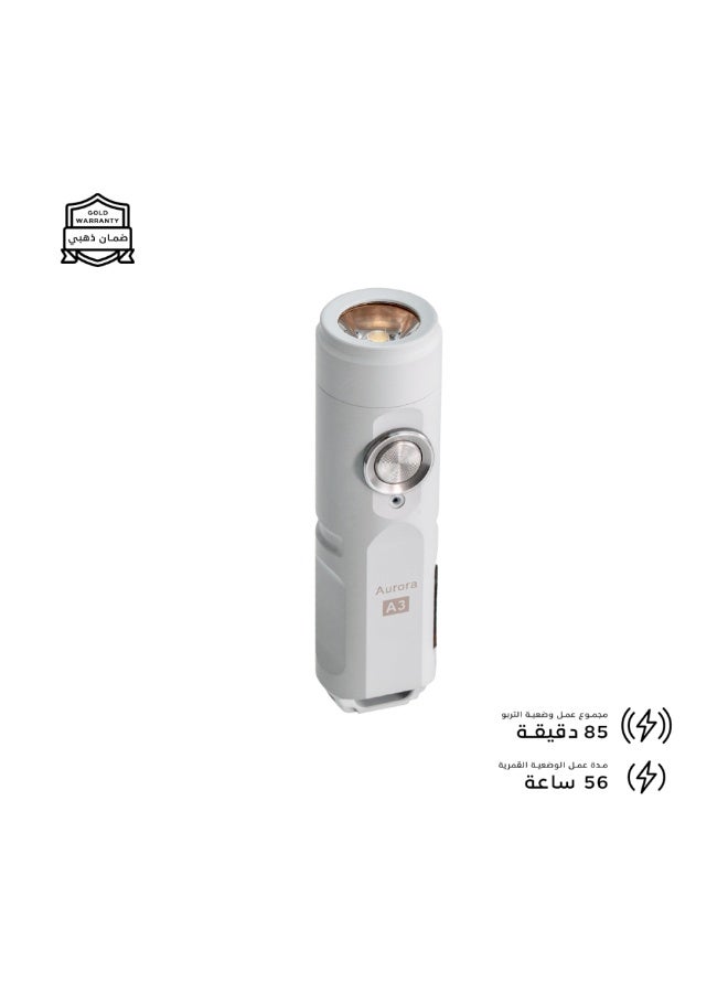 مصباح يدوي LED طراز A3، بقوة 650 لومن، قابل لإعادة الشحن عبر منفذ USB-C، مدى إضاءة يصل إلى 110 أمتار، هيكل مدمج ومتين من الألومنيوم، مقاوم للماء – لون أبيض. - Image 2